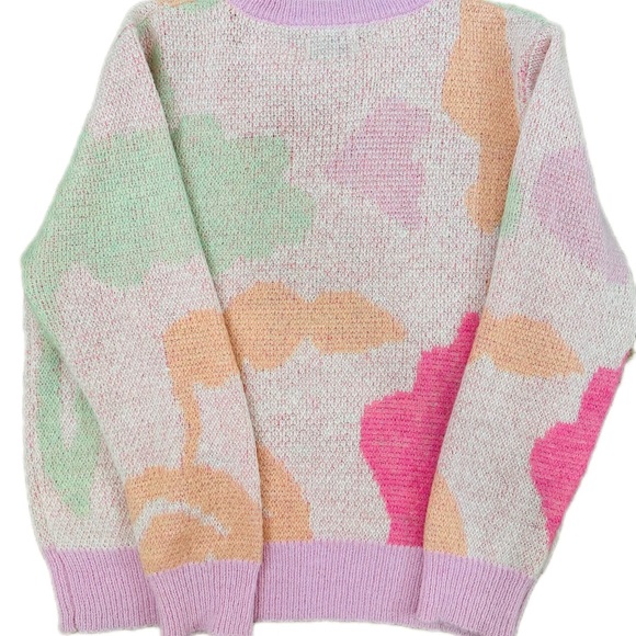 FRNCH Pastel Floral Crewneck Sweater - Pink, Mint, Peach - Picture 3 of 7